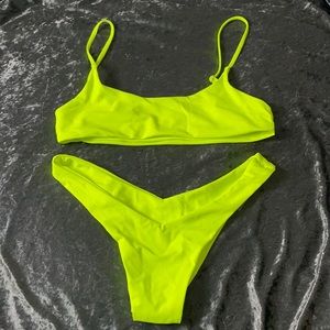 Neon Green bathing suit. Sexy cut